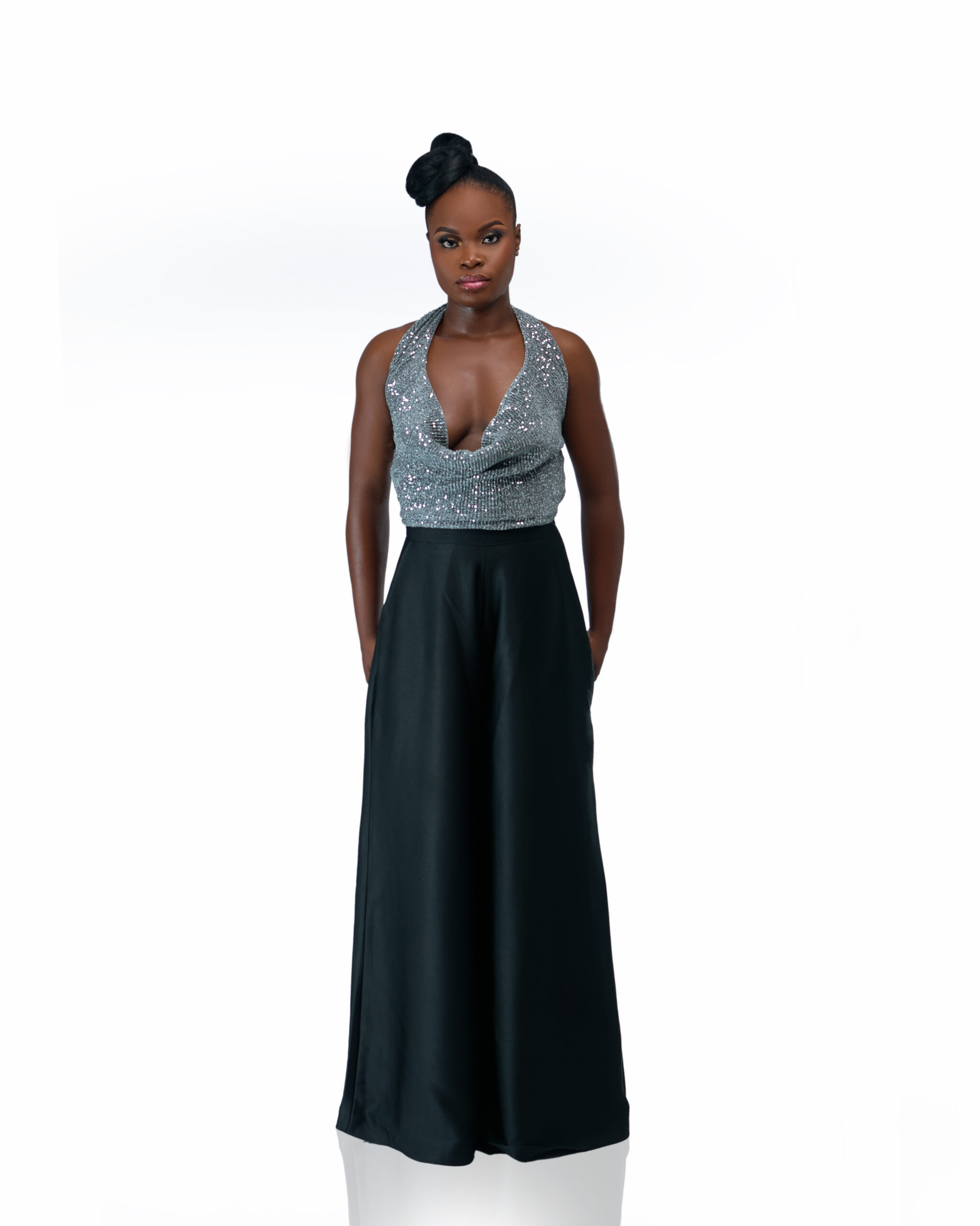 Cowl Neck Blouse With Wide Leg Pants